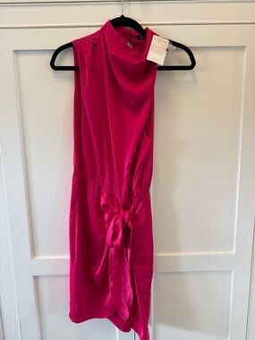 Sleeveless Hot Pink Mini Dress with Side Tie